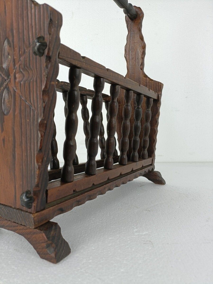 Vintage Spanish Wooden Magazine Newspaper Rack Holder Barn Country Style  Hand C photo vinterior