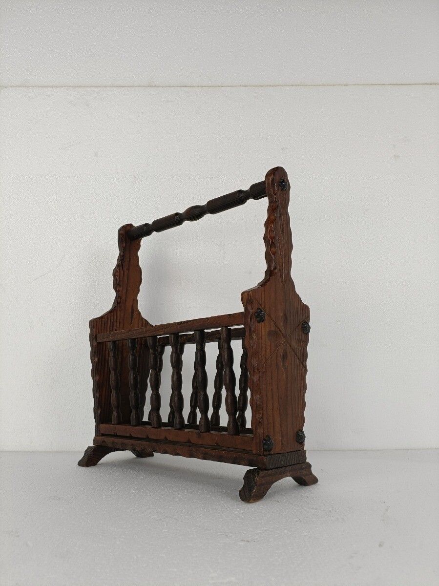Vintage Spanish Wooden Magazine Newspaper Rack Holder Barn Country Style  Hand C photo vintage