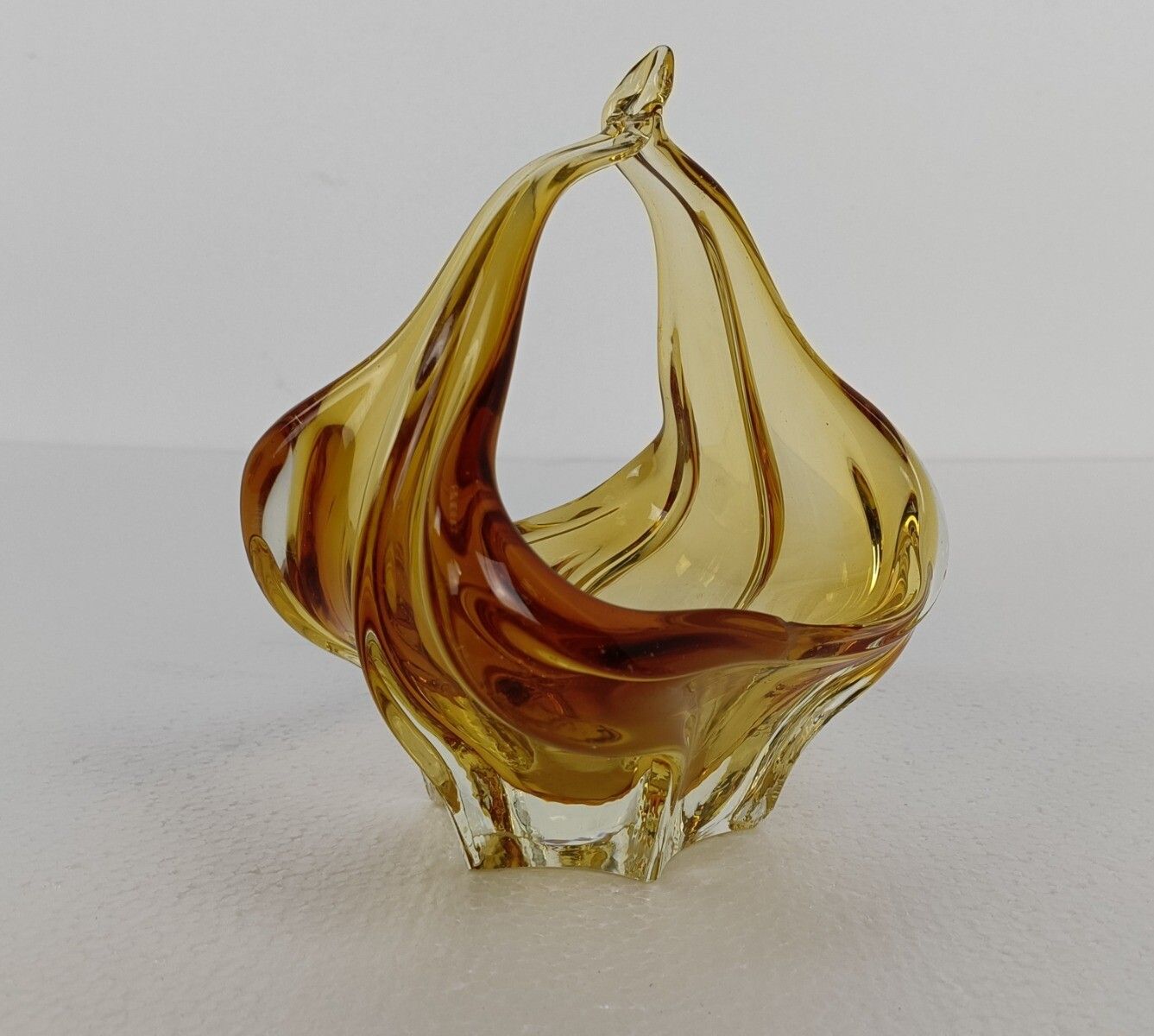 Art Glass Centerpiece Bowl Fruit Dish Murano Italy Amber Brown Small Gorgeous photo furniture