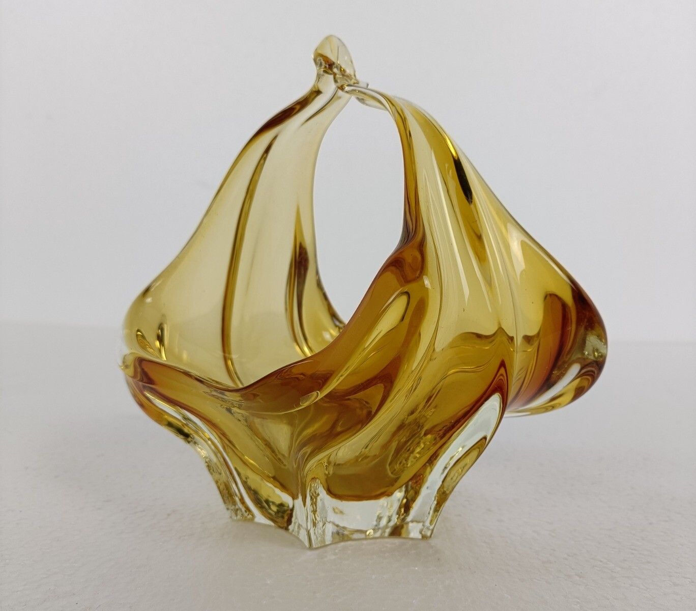 Art Glass Centerpiece Bowl Fruit Dish Murano Italy Amber Brown Small Gorgeous photo Home Decor