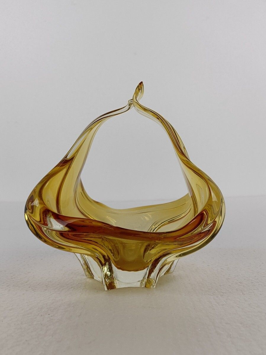 Art Glass Centerpiece Bowl Fruit Dish Murano Italy Amber Brown Small Gorgeous photo 105.0