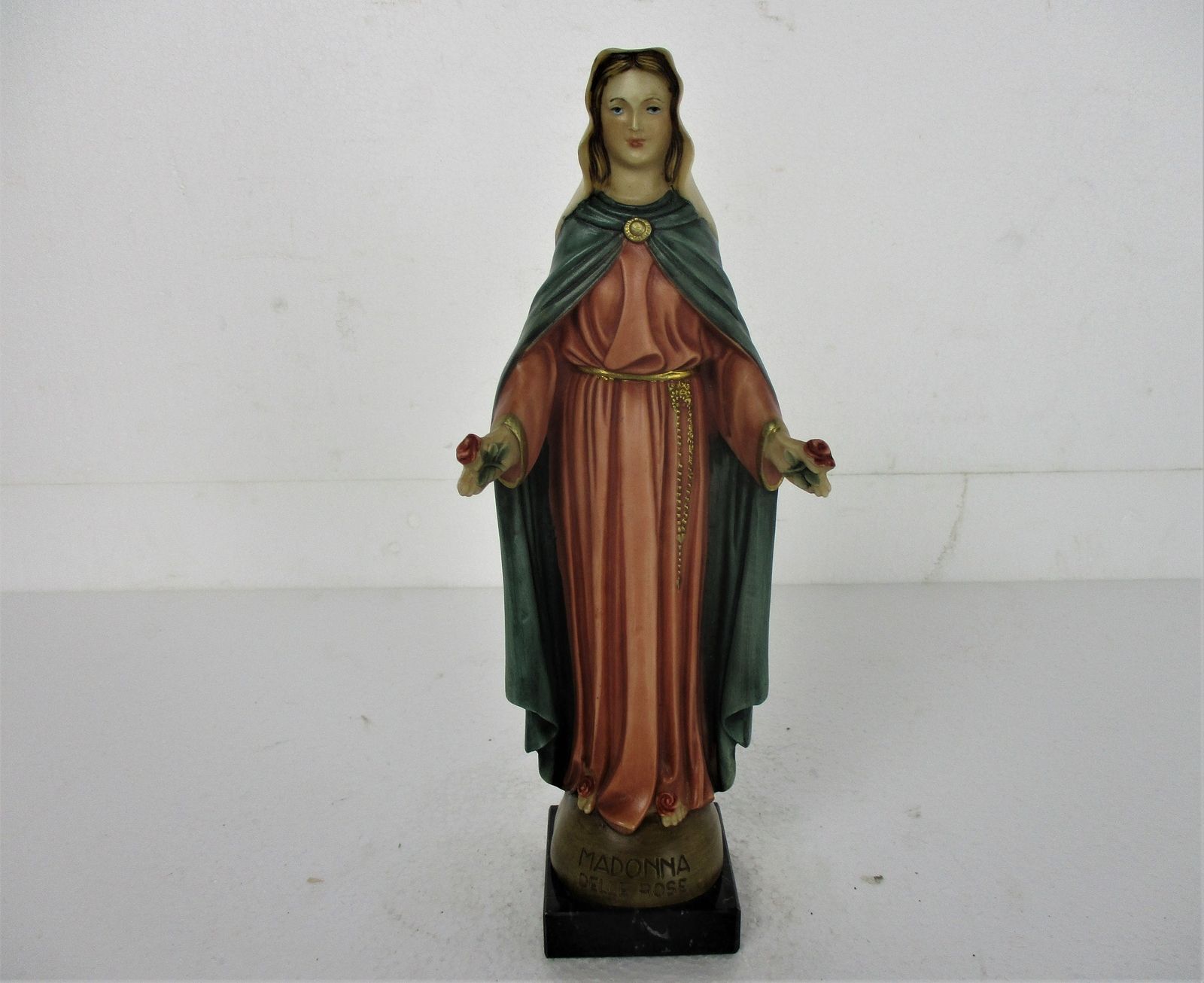 Statue Virgin Mary Our Lady Madonna Delle Rose Resin Faro Polychrome Htf Collect photo furniture