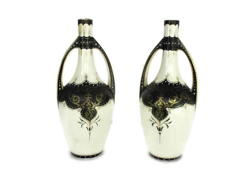 Couple Vases Handles Porcelain Enamel Boch Freres Keramis Bfk Gorgeous Rare Coll