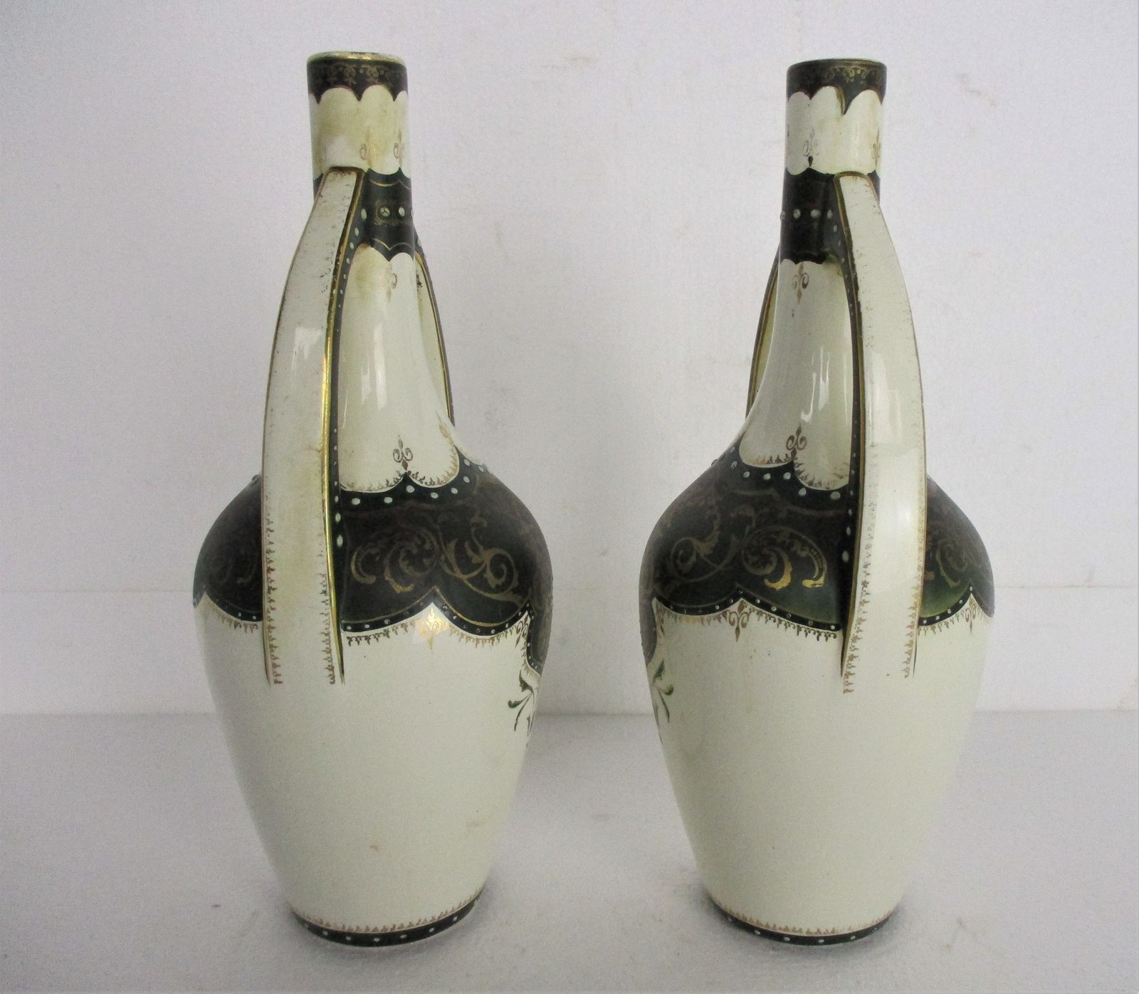 Couple Vases Handles Porcelain Enamel Boch Freres Keramis Bfk Gorgeous Rare Coll photo buy