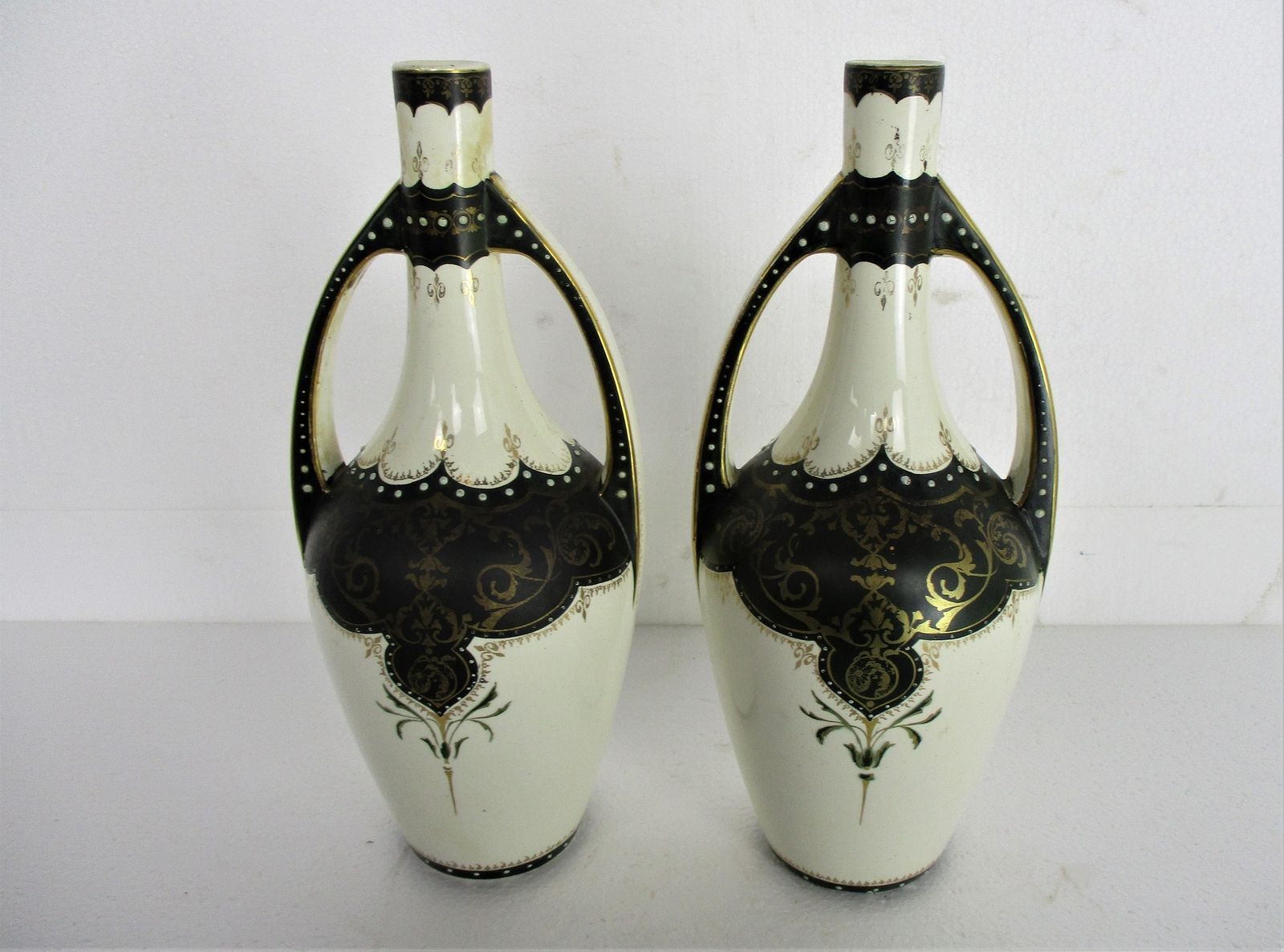Couple Vases Handles Porcelain Enamel Boch Freres Keramis Bfk Gorgeous Rare Coll photo vintage