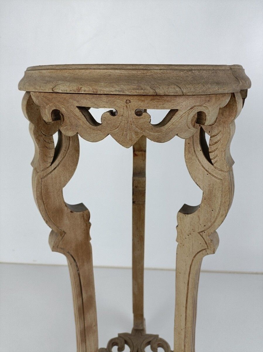 Sandblasted  Carved Wood Two Tier Pedestal Ornate Antique Plant Bonsai Table Sta photo 364.0