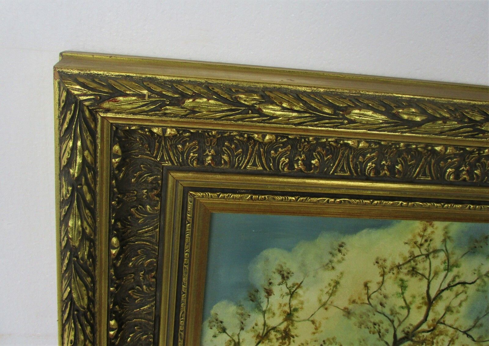 Large Painting Framed Ornate Oil On Canvas Signed M. Cauwelier Farm Peasants photo buy