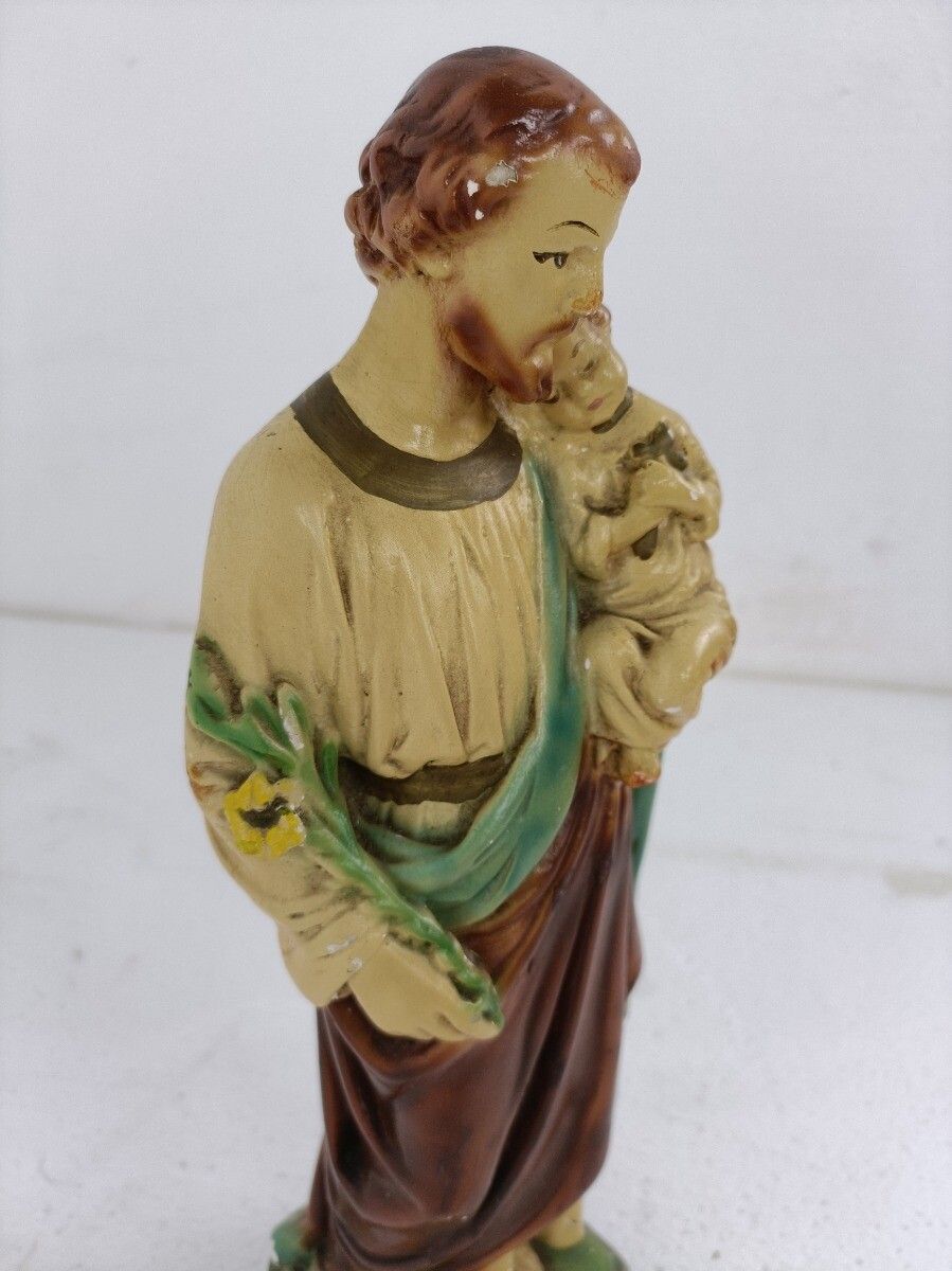 Statue Saint Joseph Protector Of Homes Infant Jesus Polychrome Plaster Lillies photo for sale