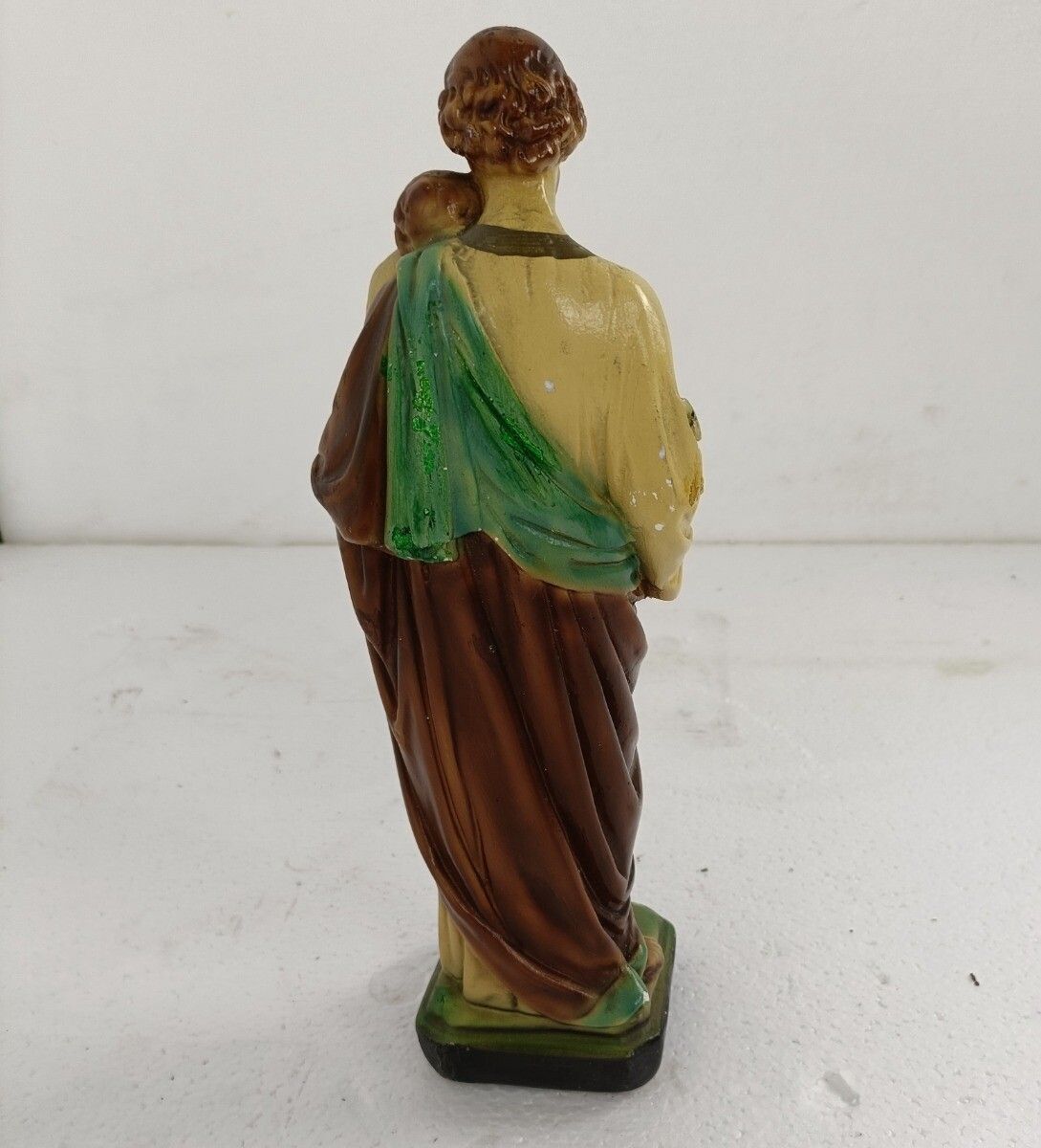 Statue Saint Joseph Protector Of Homes Infant Jesus Polychrome Plaster Lillies photo vintage