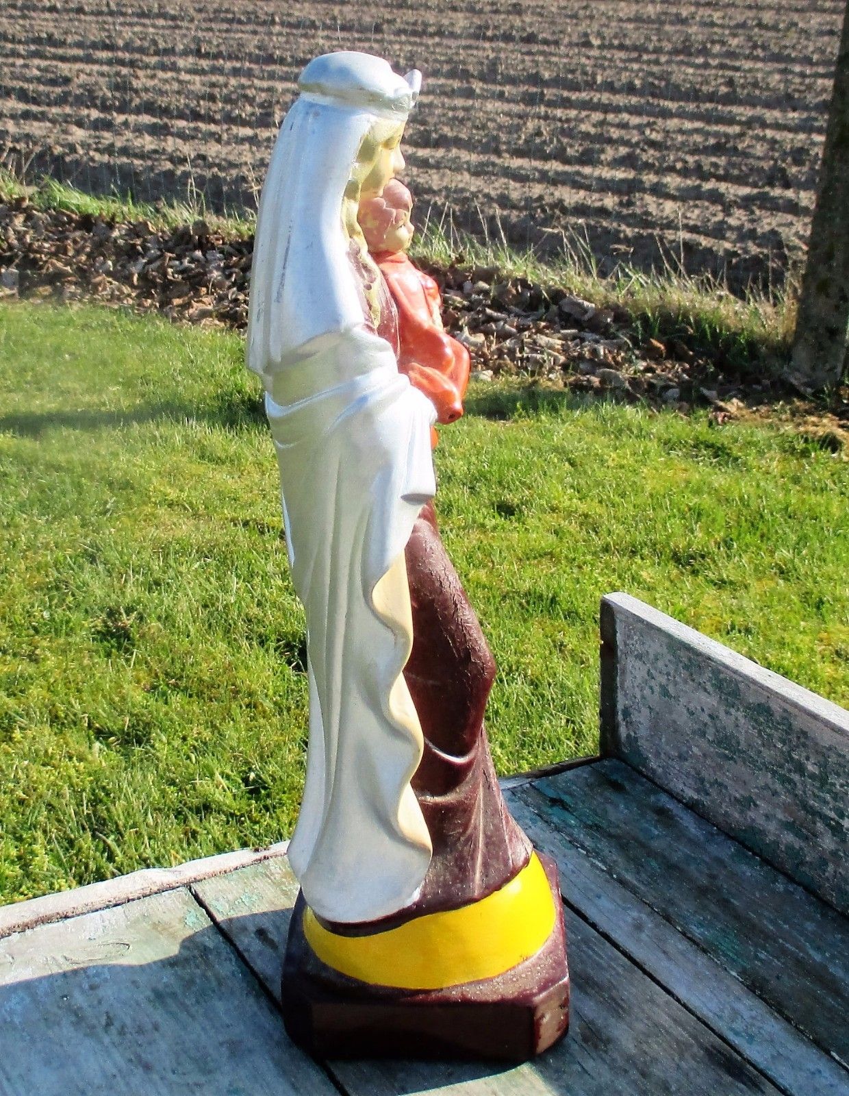 Vintage Virgin Mary Madonna With Child Porcelain Statue Catholic Lovely 14.56" photo Art