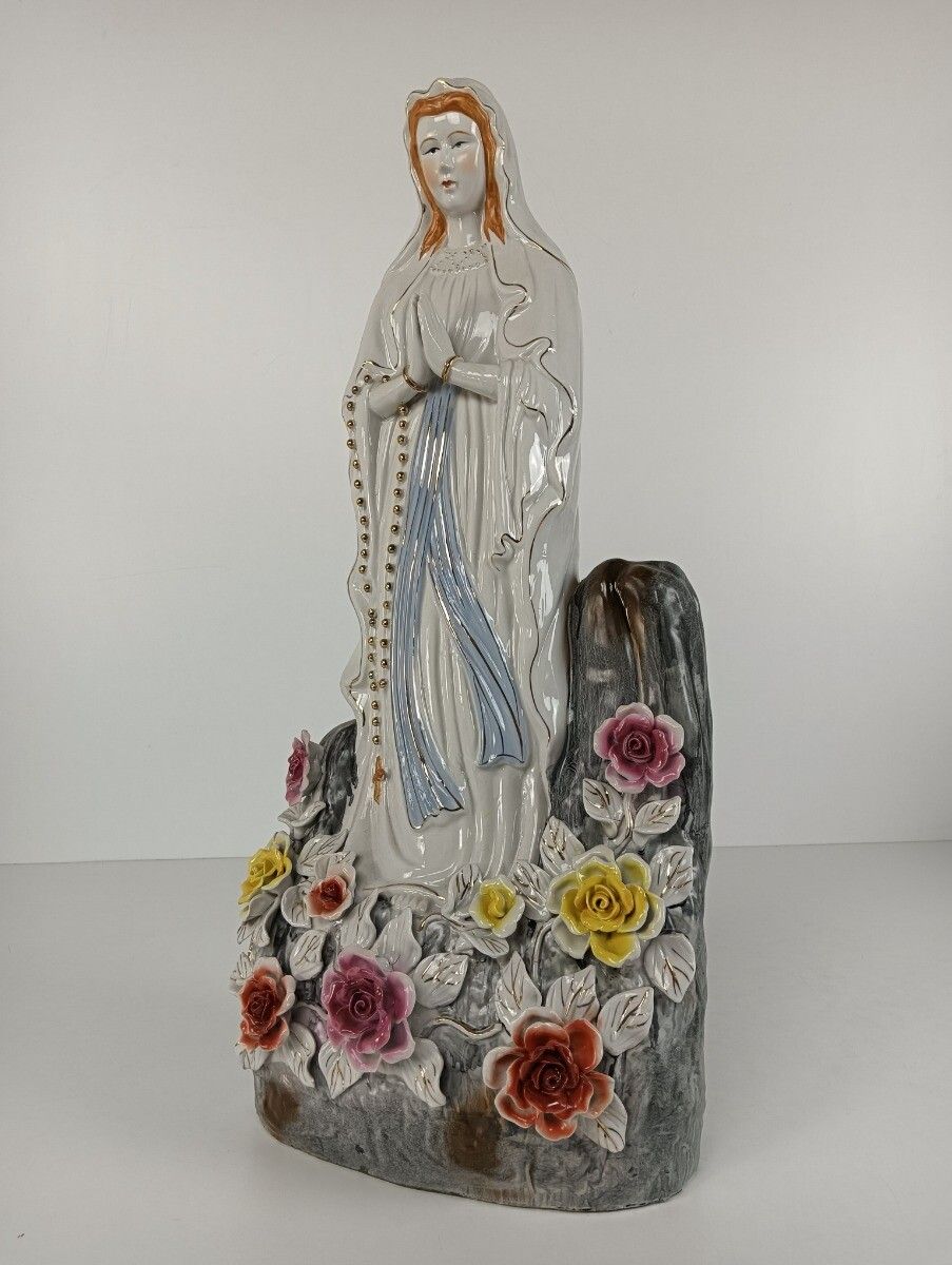 Vintage  Large Statue Figurine Notre Dame De Lourdes Chinaware Porcelain  France photo for sale