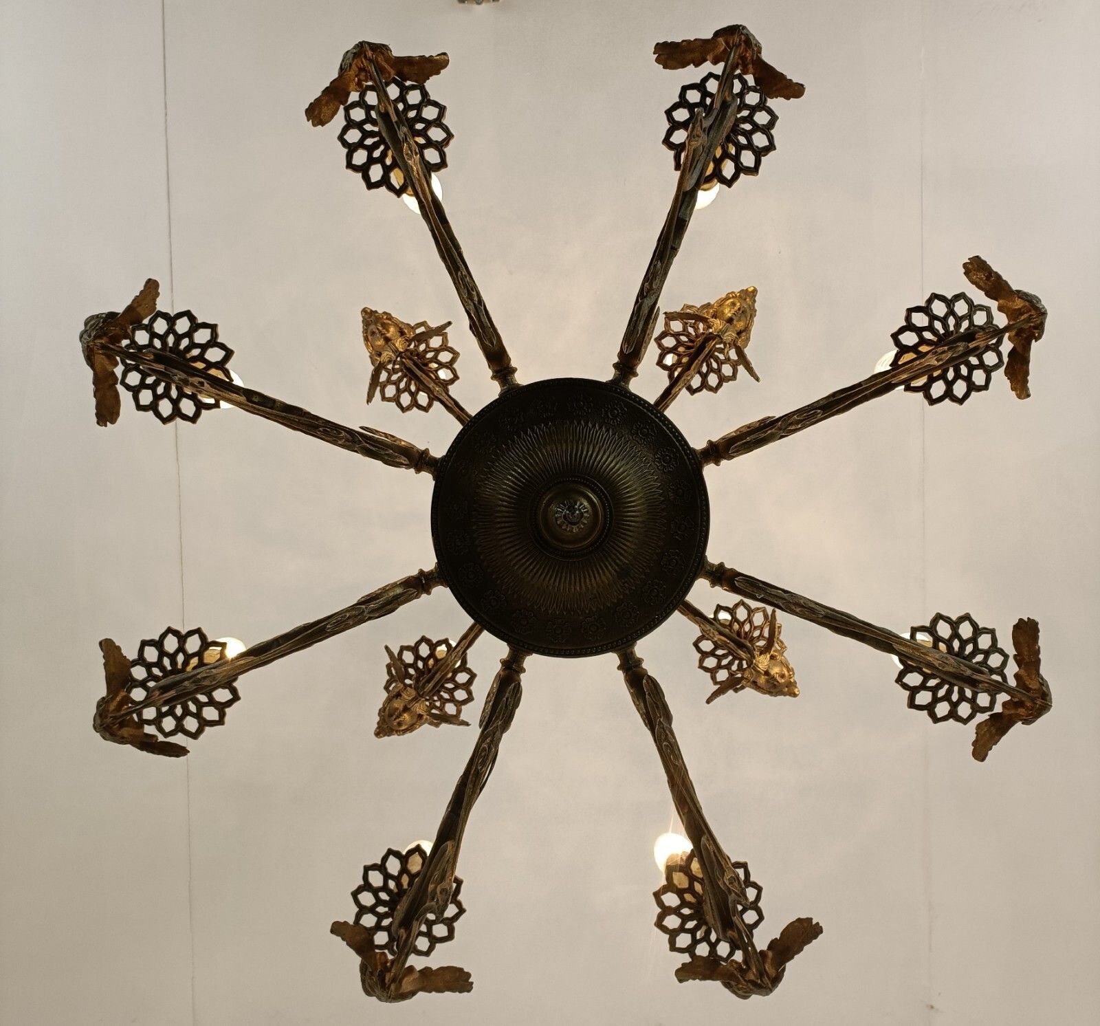Large French Impressive 12 Arms Lights Castle Medusa Chandelier Lion Heads Htf photo buy