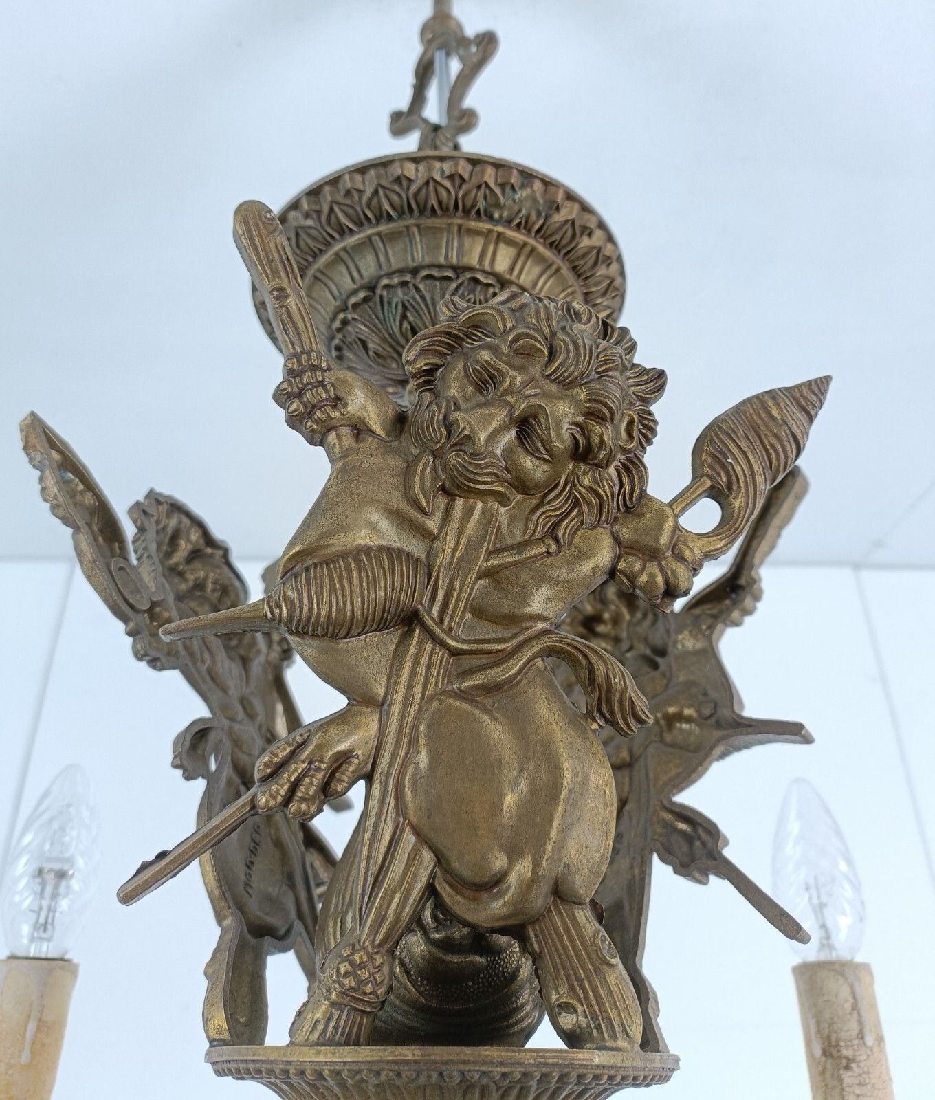 Large French Impressive 12 Arms Lights Castle Medusa Chandelier Lion Heads Htf photo vintage