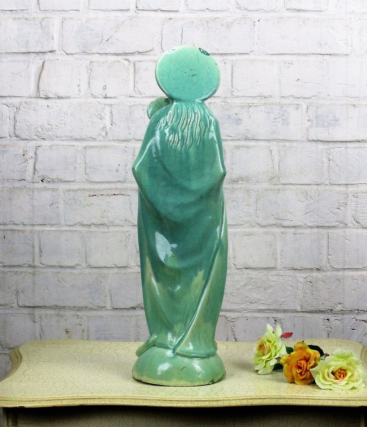 Statue Flemish Pottery Poterie Flamande Madonna Virgin Mary Infant Child 20.47" photo 223.0