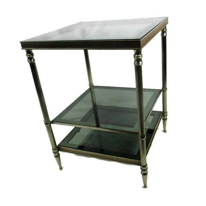 Vintage Small Coffee Cocktail Side Table 3 Tier Smoked Glass Chrome Funky Practi photo furniture