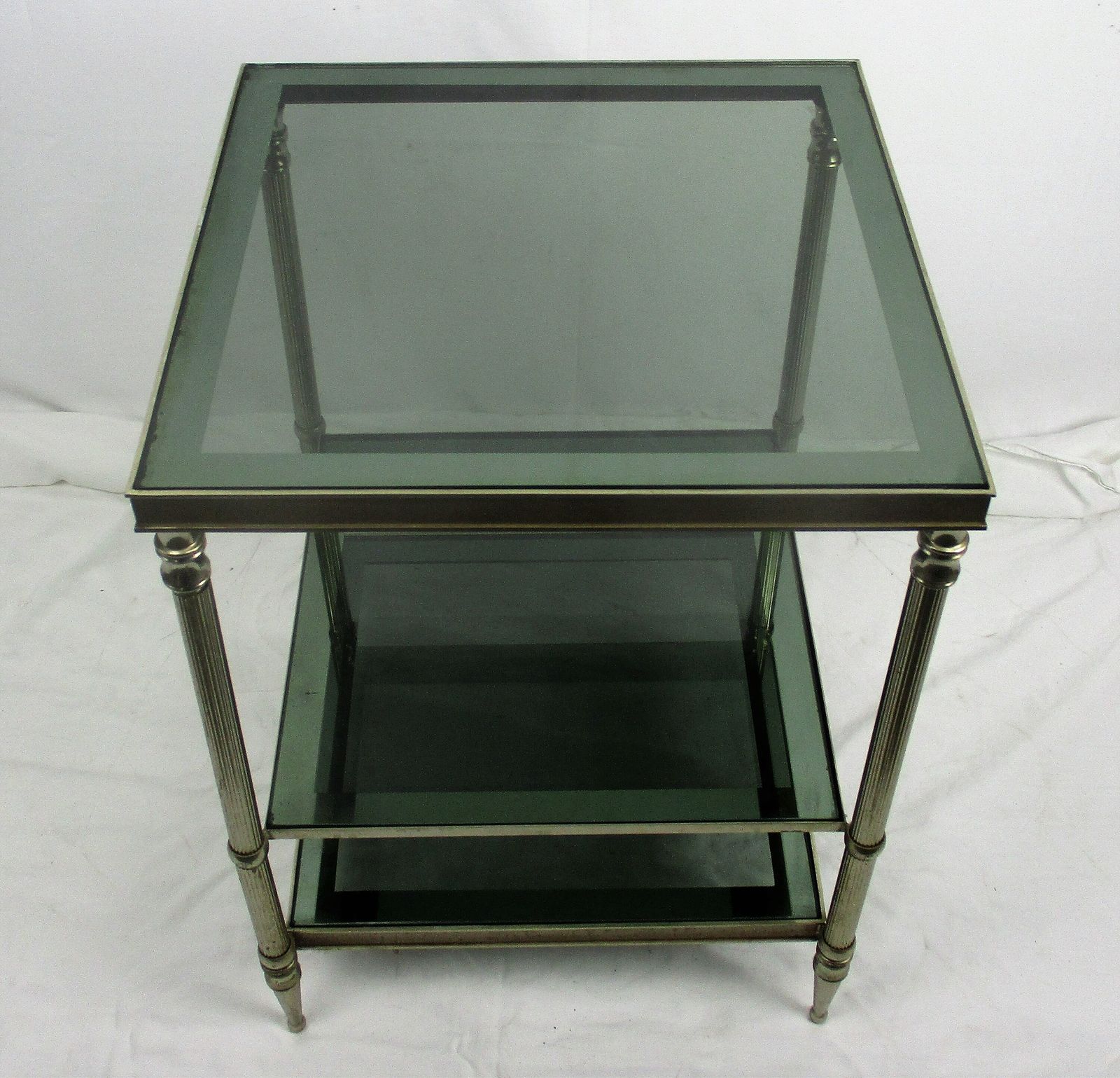 Vintage Small Coffee Cocktail Side Table 3 Tier Smoked Glass Chrome Funky Practi photo 121.0