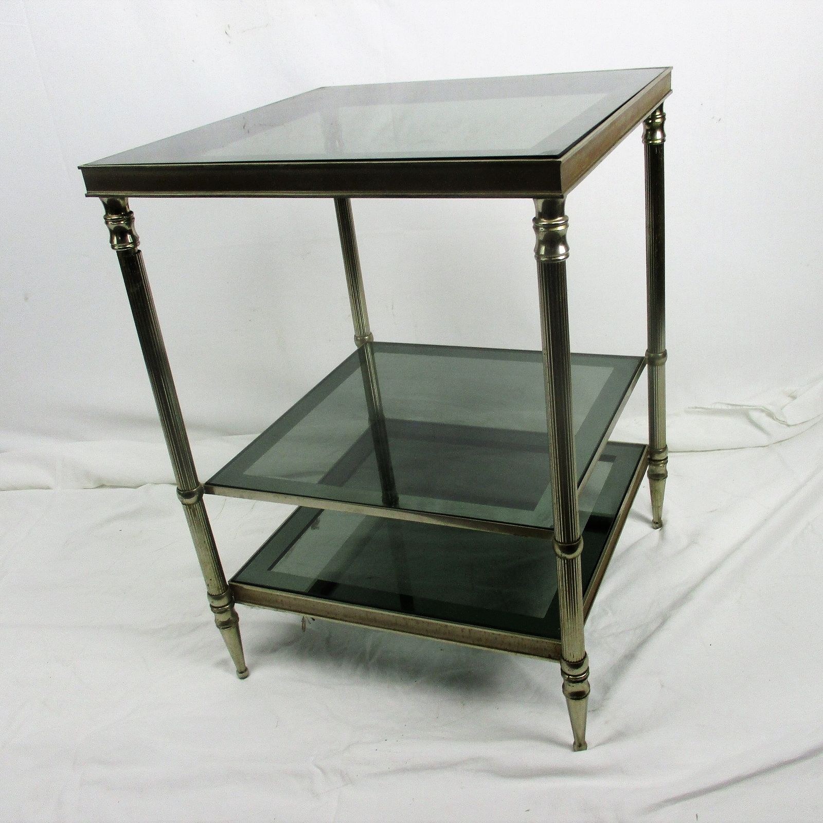 Vintage Small Coffee Cocktail Side Table 3 Tier Smoked Glass Chrome Funky Practi photo buy
