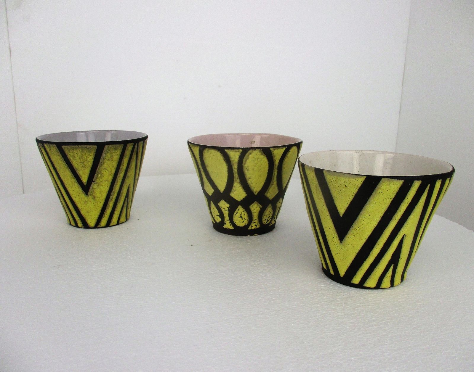 Set Of 3 West Germany Vintage Mid Century Modern Planters Flower Pots Ceramic Ab photo for sale