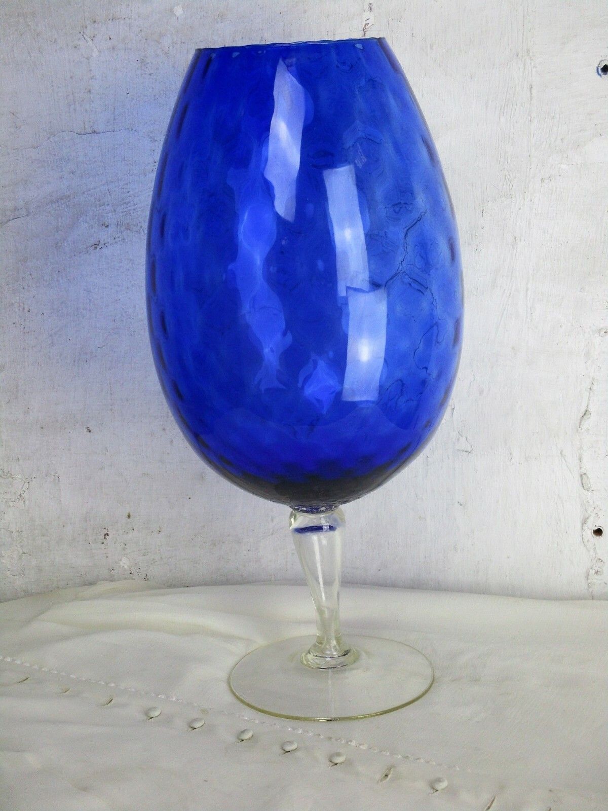 Xl Italian Cobalt Blue  Art Glass Vase Goblet Jar Chalice Mid Century Modern Htf photo for sale