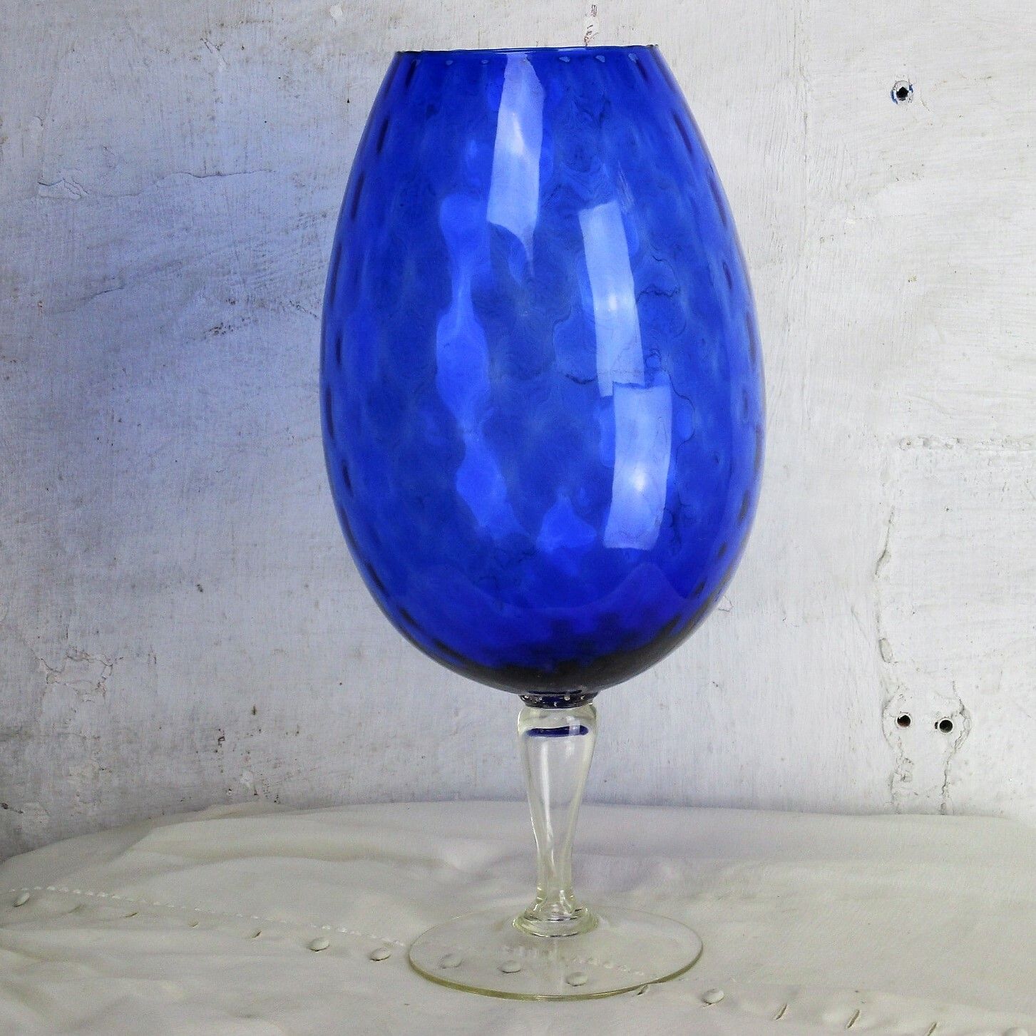 Xl Italian Cobalt Blue  Art Glass Vase Goblet Jar Chalice Mid Century Modern Htf photo Home Decor