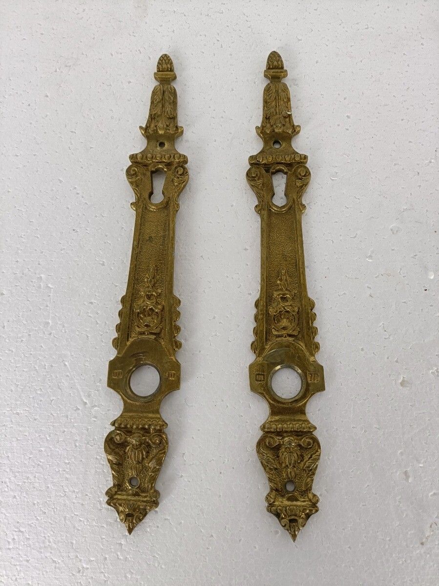 Large Antique Brass Door Pull Push Handle Reclaimed Architectural Ornate photo furniture