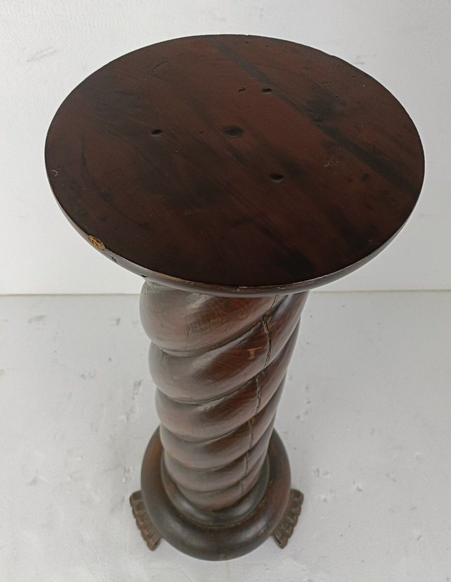 Large Hand Carved Wood Barley Twist  Farmhouse Country Barn Style T  Side Displa photo vintage