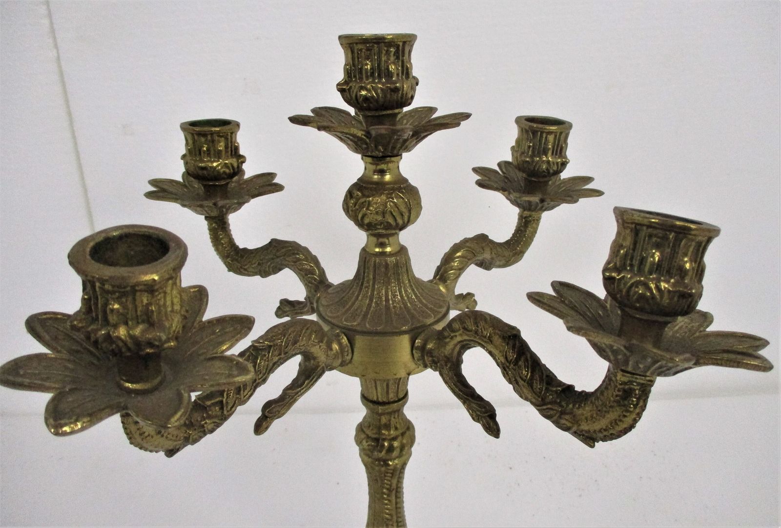 Gorgeous Brass Ornate Embossed Candle Holder Stick Candelabra 5 Arm Flowers Love photo furniture