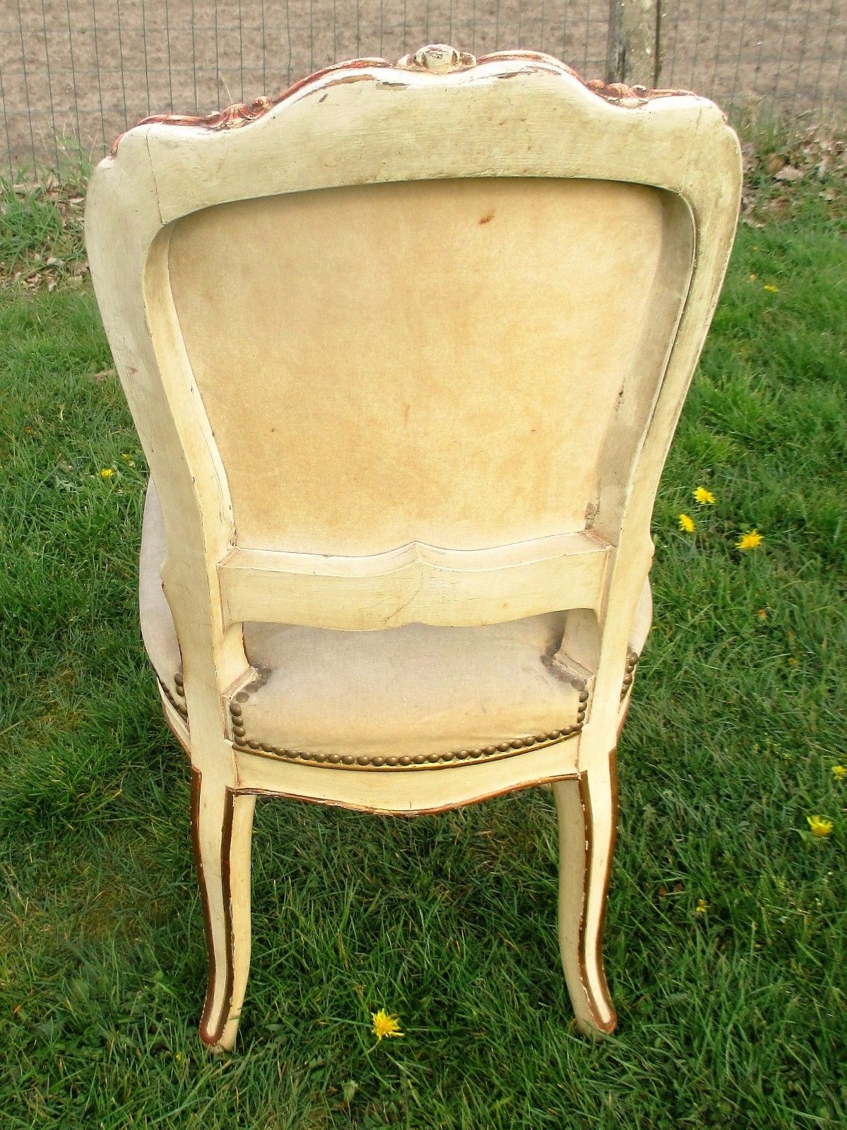 Elegant Louis Philippe Antique Chair White Beige Velvet Fabric Carved Wood photo vintage
