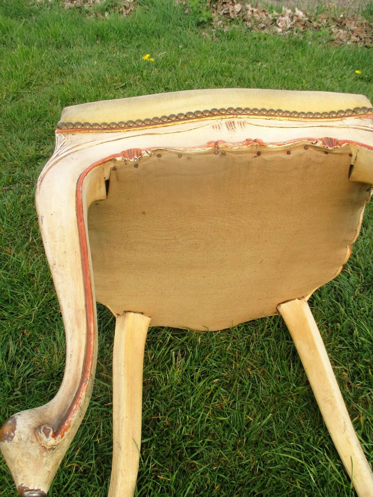 Furniture Elegant Louis Philippe Antique Chair White Beige Velvet Fabric Carved Wood photo