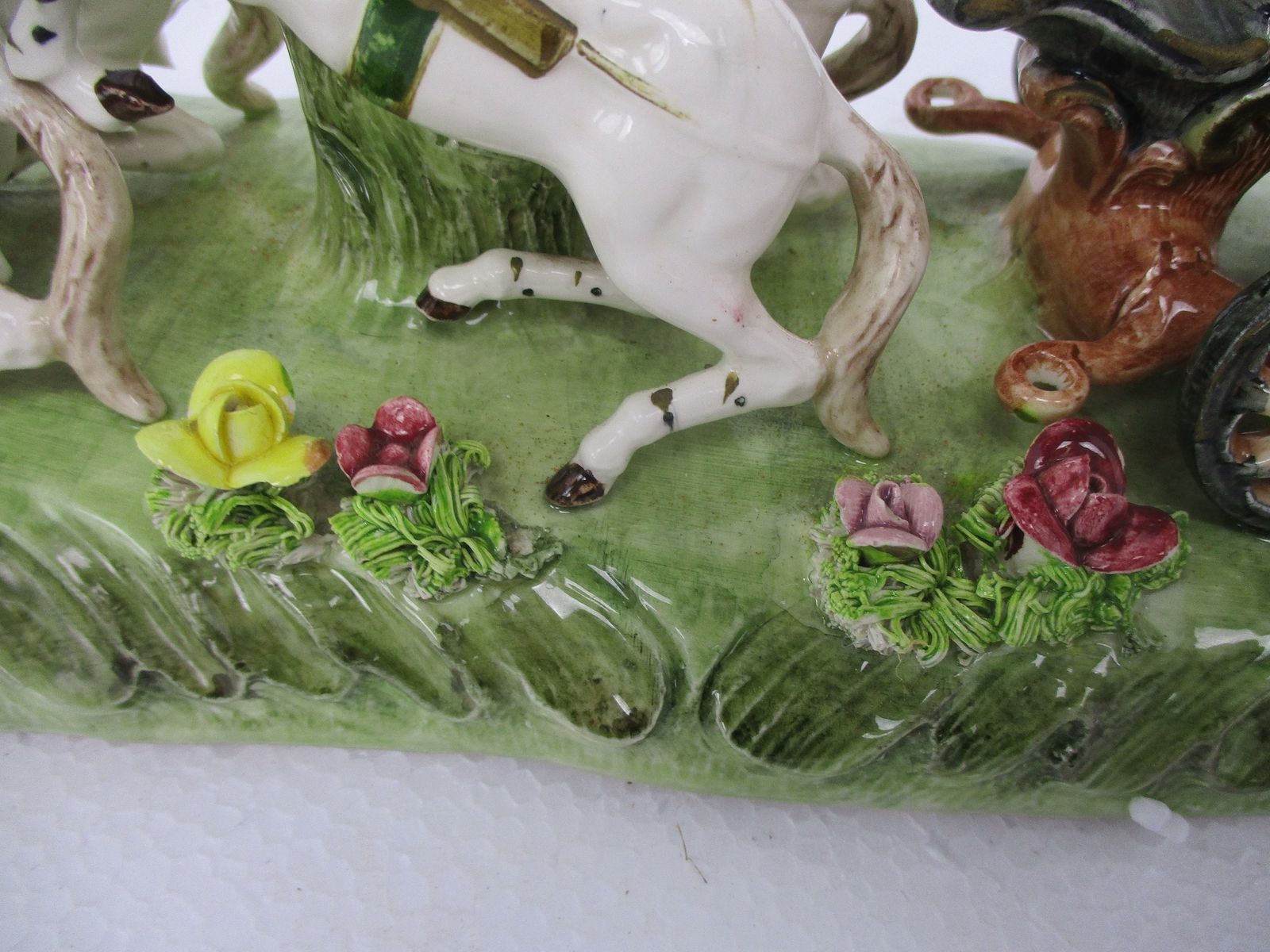 Porcelain Statue Figurine Victorian Lady In Carriage Driver Four Horses Beautifu photo for sale