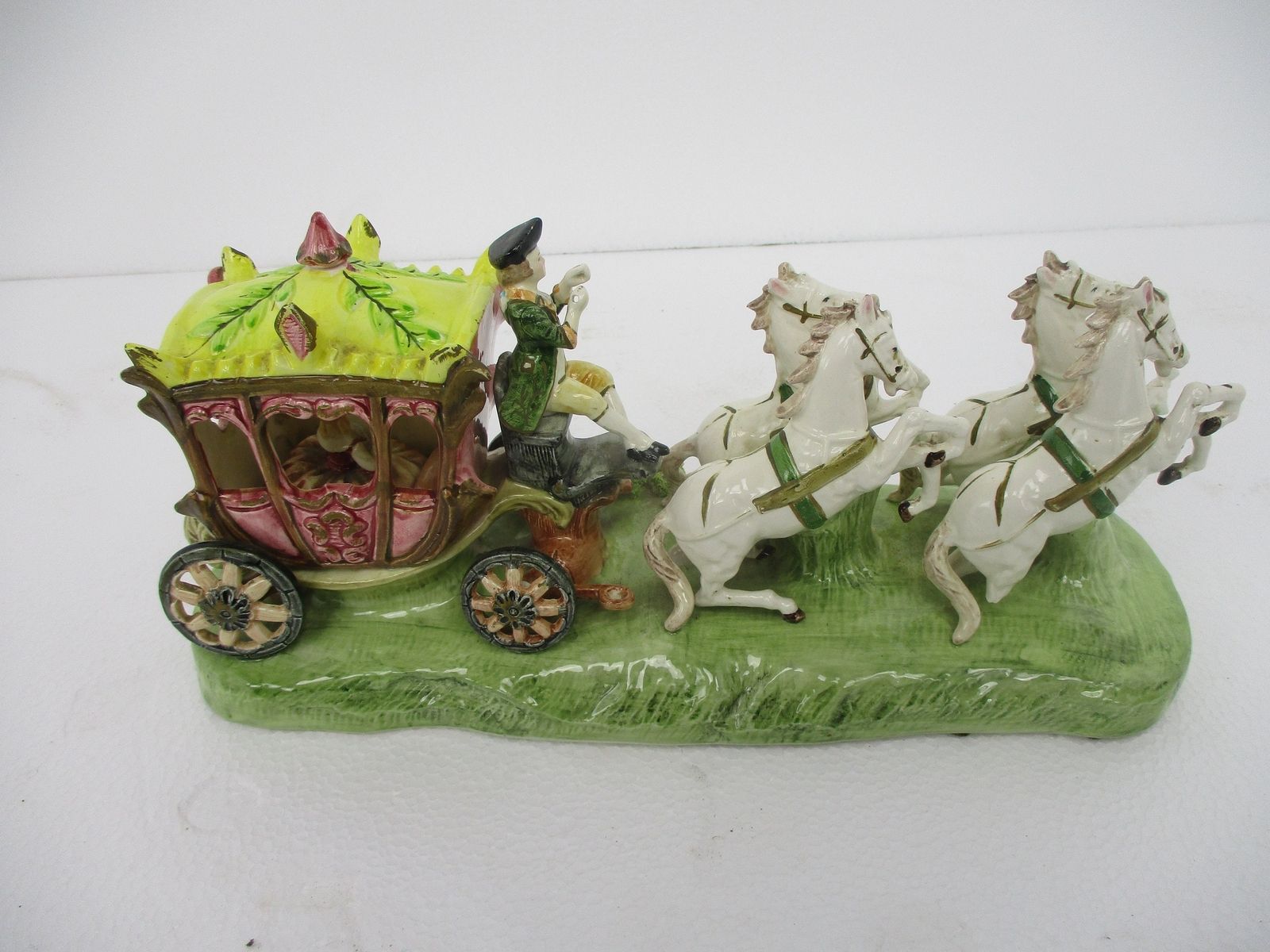 Porcelain Statue Figurine Victorian Lady In Carriage Driver Four Horses Beautifu photo 101.0
