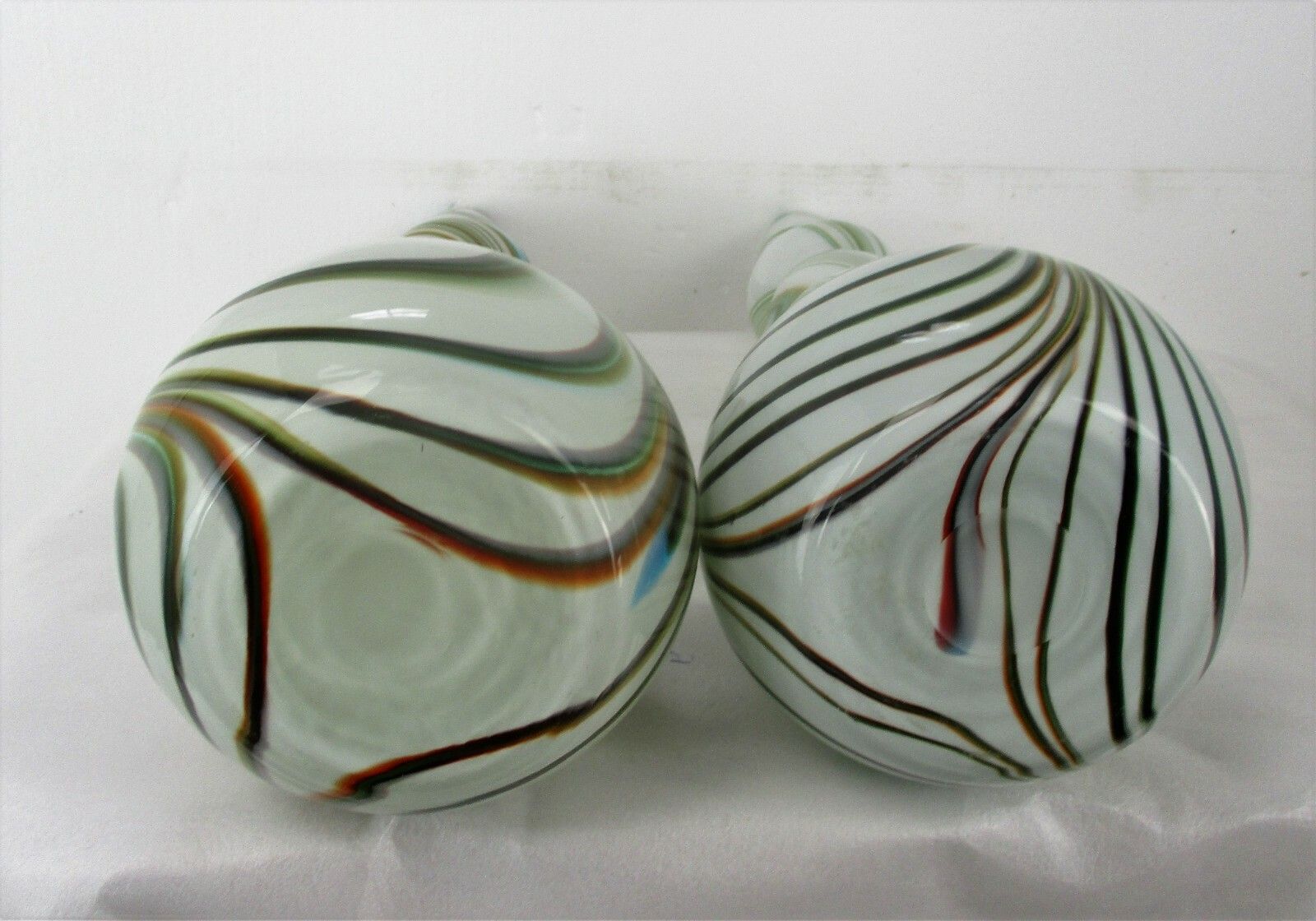 Pair Funky Cased Studio Art Glass Vases Abstract Waves Large Hooped Gorgeous photo vinterior
