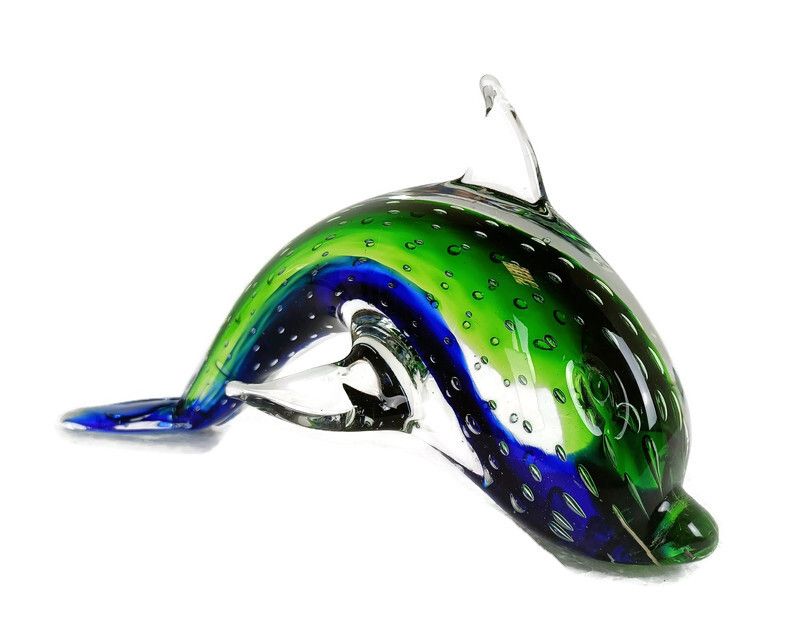 Murano Exotic Blue Art Glass Hand Blown Dolphin Italy Signed Gorgeous Vintage