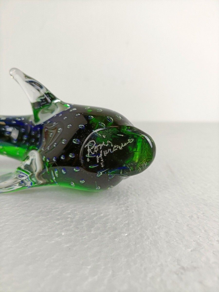 Murano Exotic Blue Art Glass Hand Blown Dolphin Italy Signed Gorgeous Vintage photo vintage