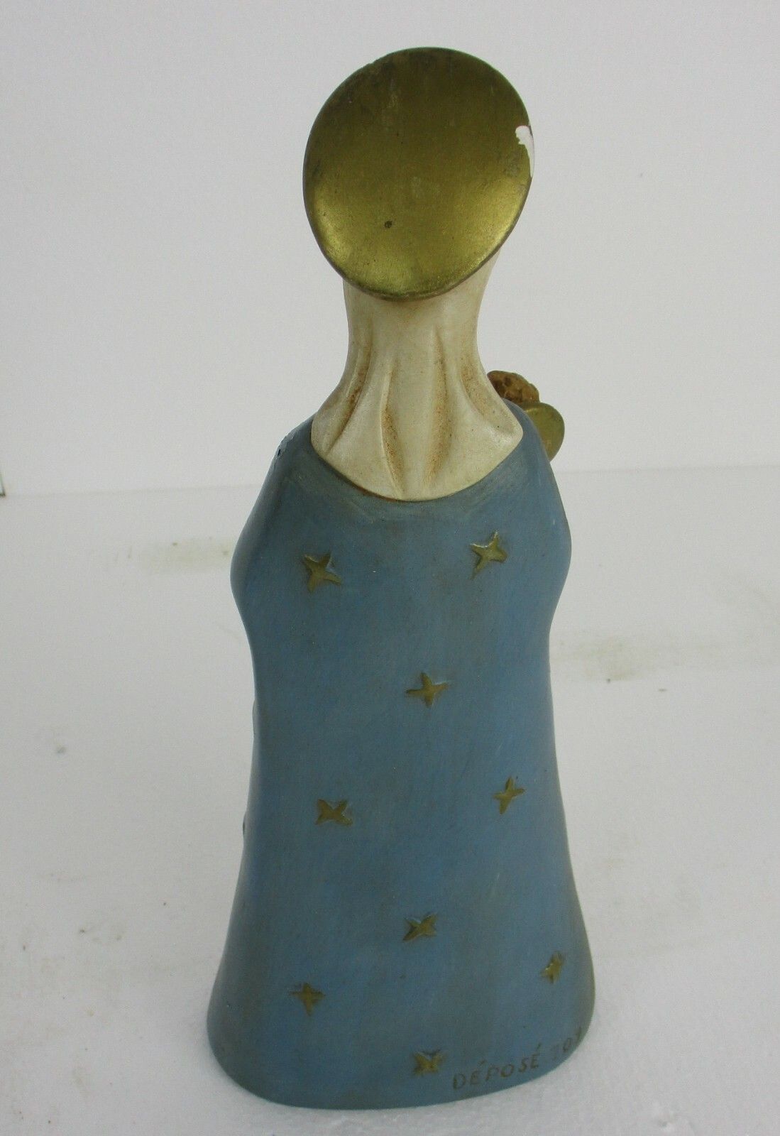 Art Deco Virgin Mary Madonna Infant Child Plaster Polychrome Tenderness Statue photo vintage