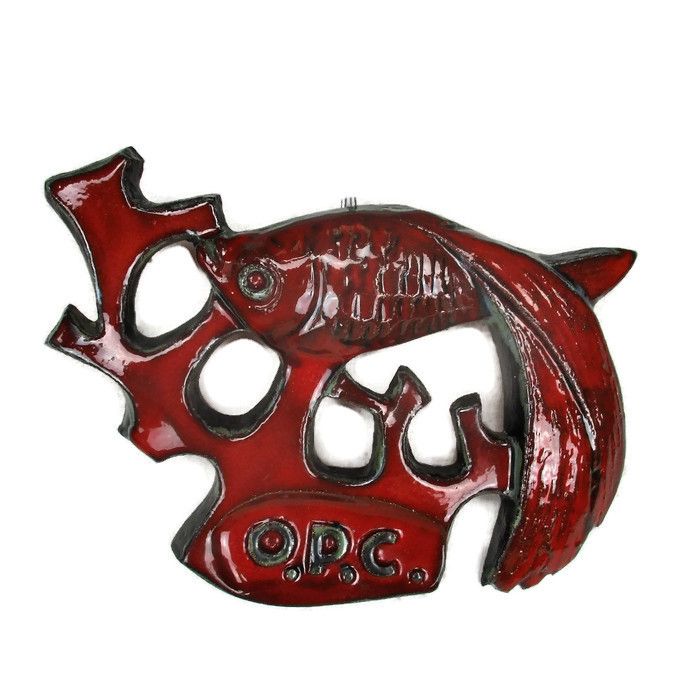 Red Wall Hanging Fish Modernist Art Ceramic Wall Plaque Era Amphora  Vandeweghe