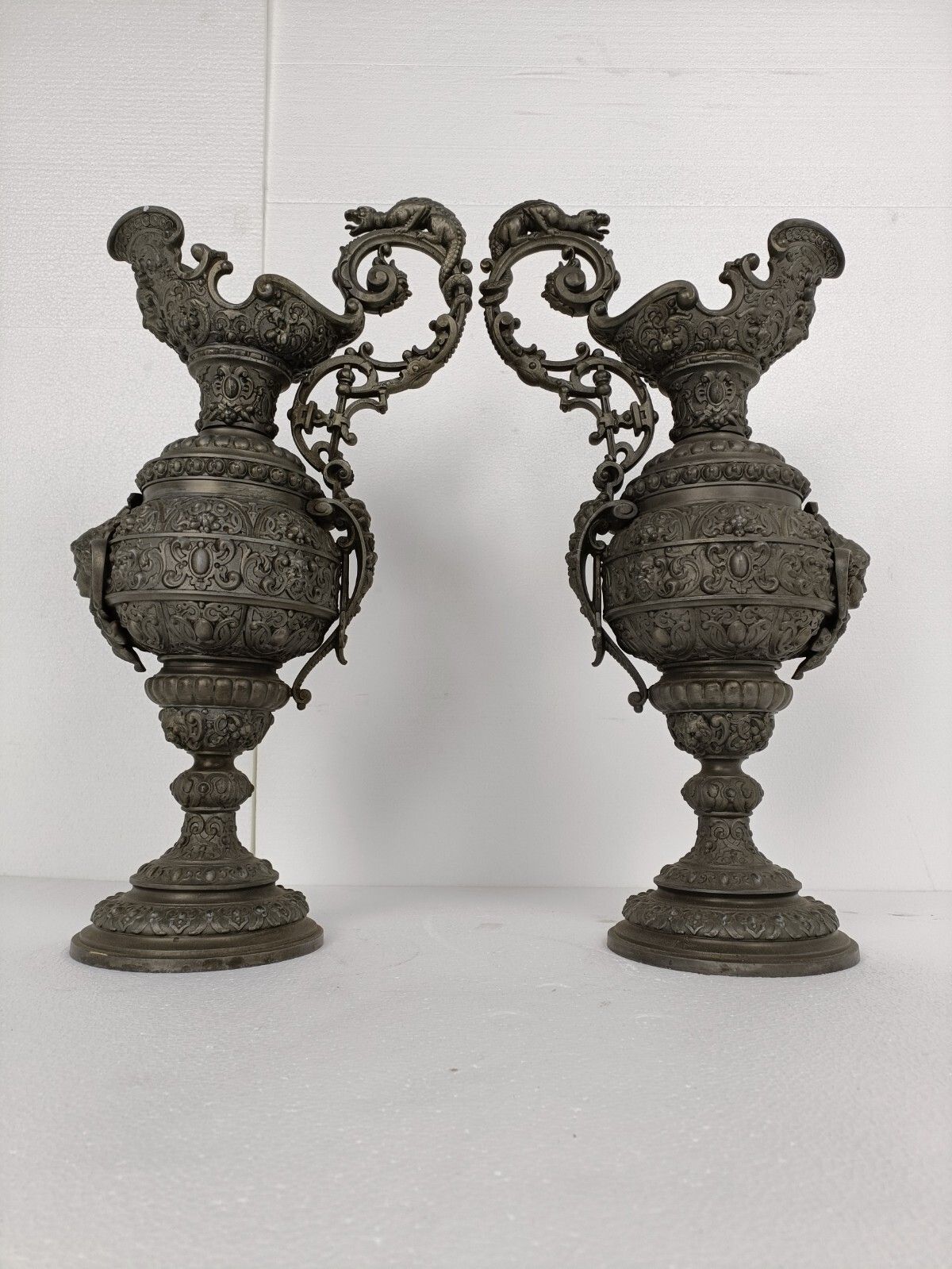 Couple Art Nouveau Jar Pitcher Spelter Art Work Mythology Dragons Medusa Htf photo buy