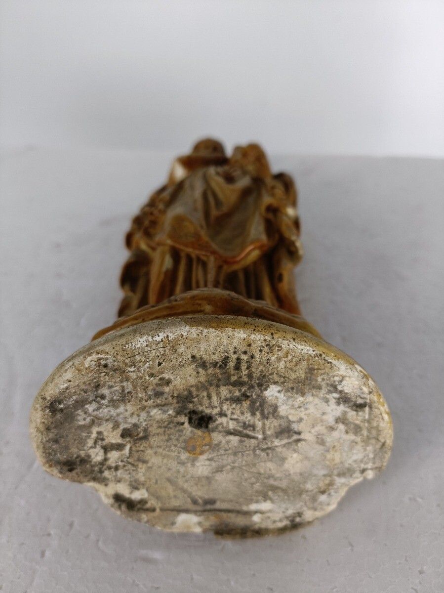 photo furniture Statue Virgin Mary Infant Jesus Child Gold Brown Plaster Ornate Antique