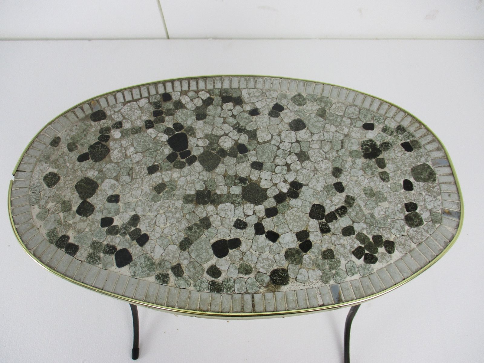 Vintage Side Table Plant Stand Mosaic Tiles Checkered Pattern Wrought Iron Funky photo Furniture