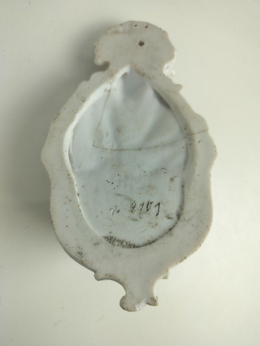 photo for sale Antique Holy Water Font Vessel  Bisque Porcelain Jesus Christ Head Of Thorns