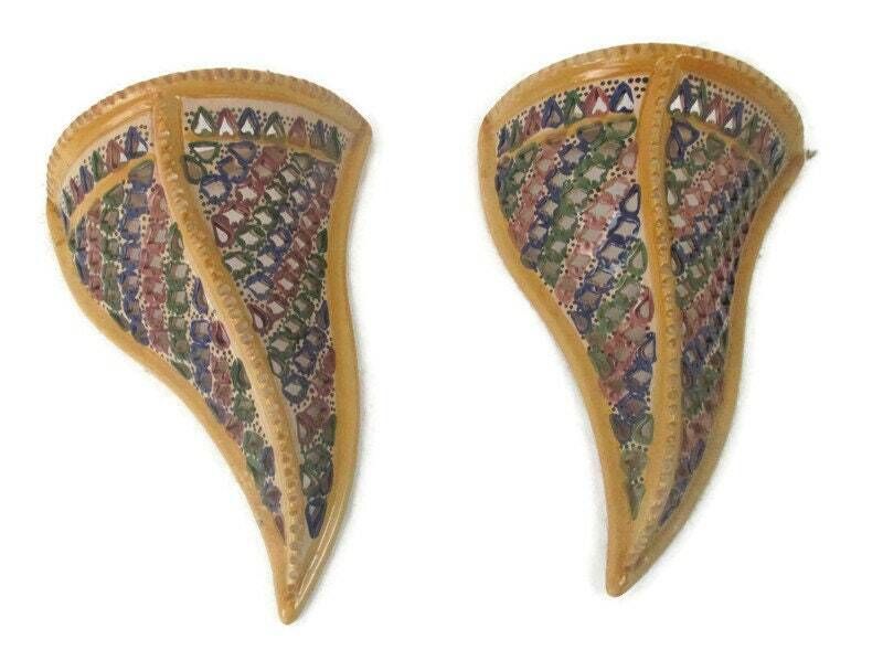 Couple Of Ceramic Wall Hangings Planters Polychrome Hand Made Italian Style Love