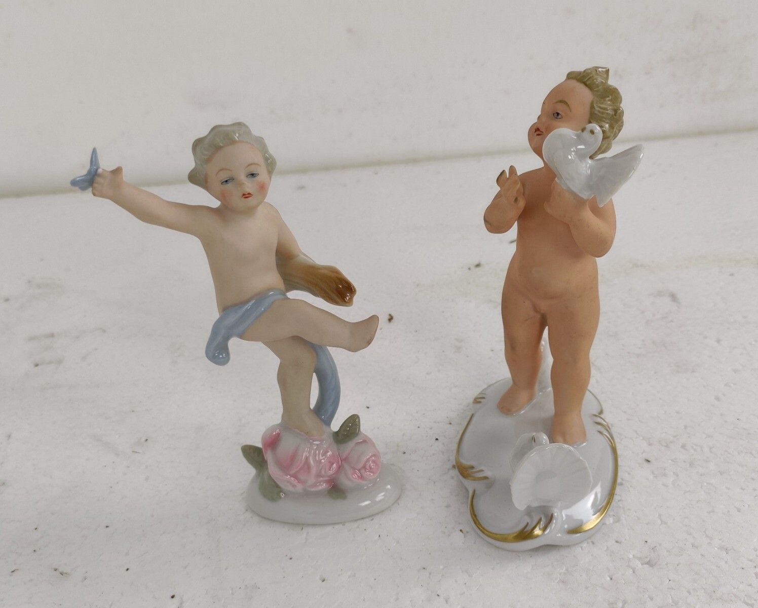 Two Figurines Bavaria West Germany Porcelain Putti With Doves Butterfly Angels L photo furniture