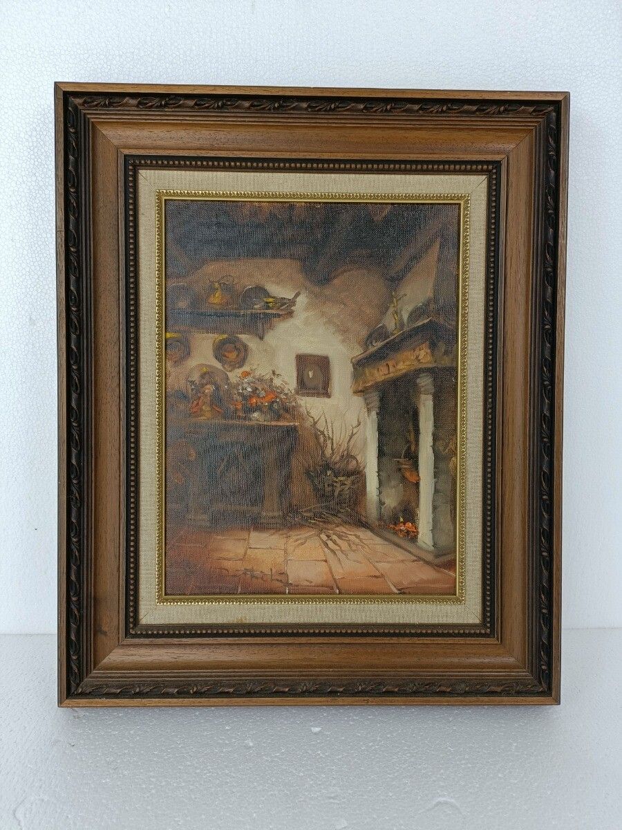 Oil Painting On Canvas Signed Framed Wood Interior Barn House Gorgeous photo furniture