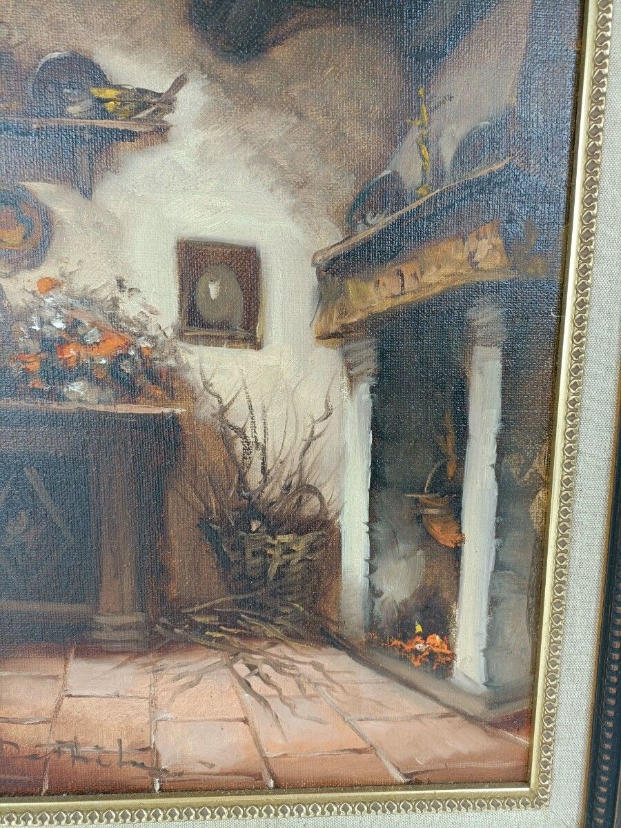 Oil Painting On Canvas Signed Framed Wood Interior Barn House Gorgeous photo 244.0