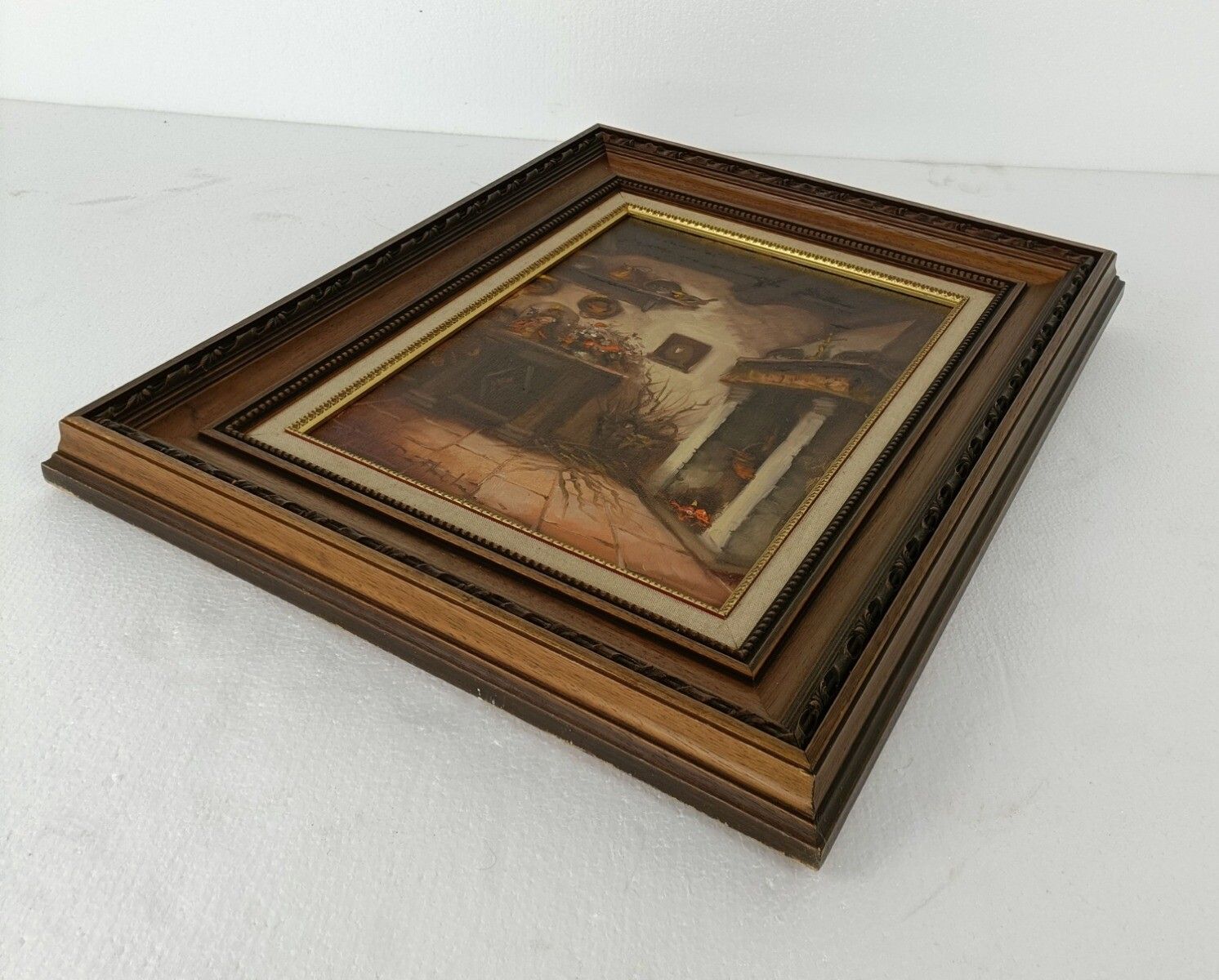 Oil Painting On Canvas Signed Framed Wood Interior Barn House Gorgeous photo vintage