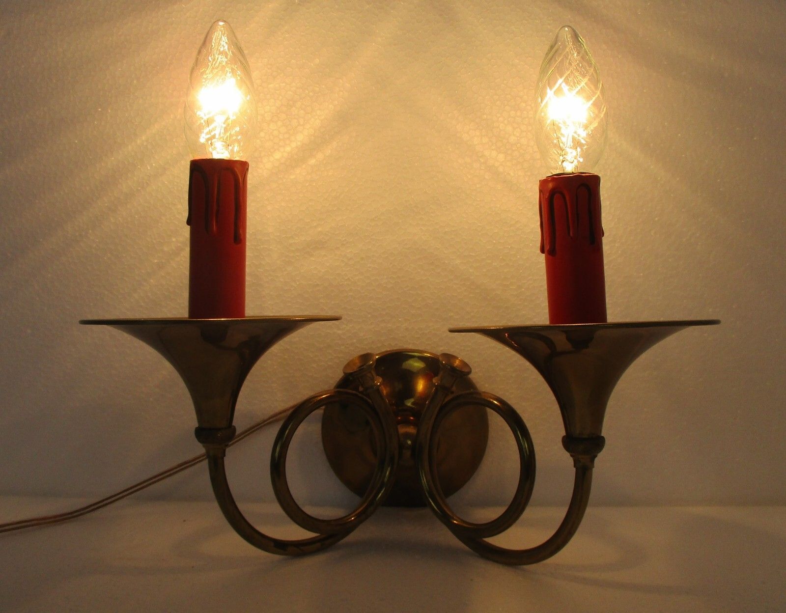Trumpet Chandelier + Trumpet Wall Sconce Brass  4 Arms Hollywood Regency Set photo buy