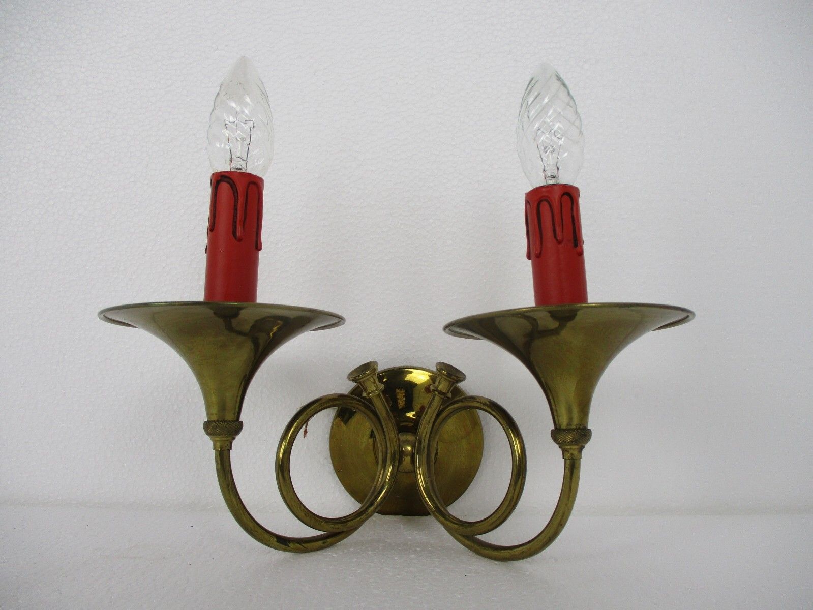 Trumpet Chandelier + Trumpet Wall Sconce Brass  4 Arms Hollywood Regency Set photo vintage