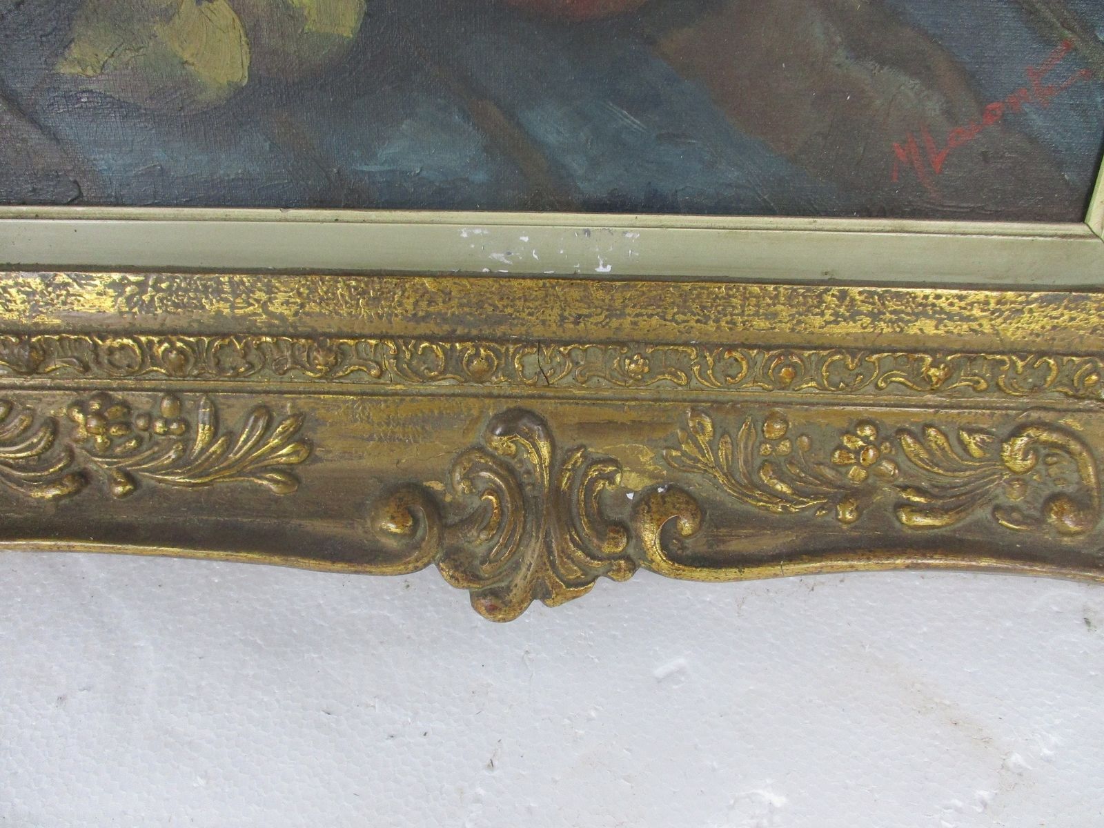 Oil Painting On Canvas  Gorgeous Wooden Frame Still Life Flowers Vase Signed E photo vinterior