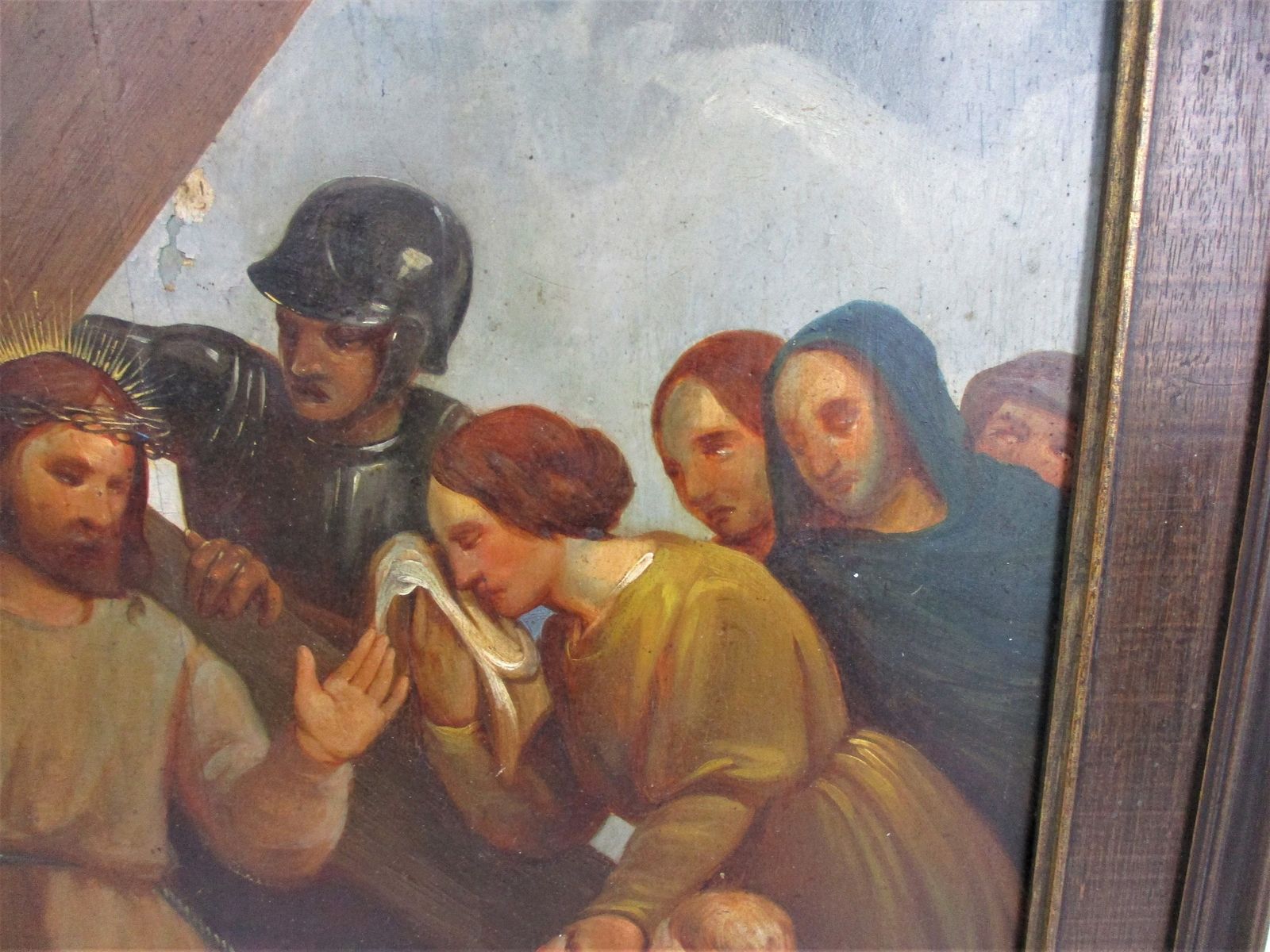 Painting Oil On Wood Framed Jesus Christ Savior Crucifixion Golgotha Angels Roma photo Art