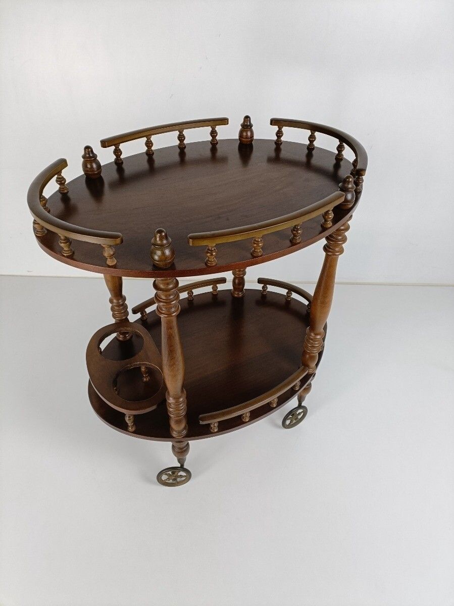 Bar Cocktail Tea Cart Trolley Mid Century Modern Kitchen Island Ornate Carved photo for sale